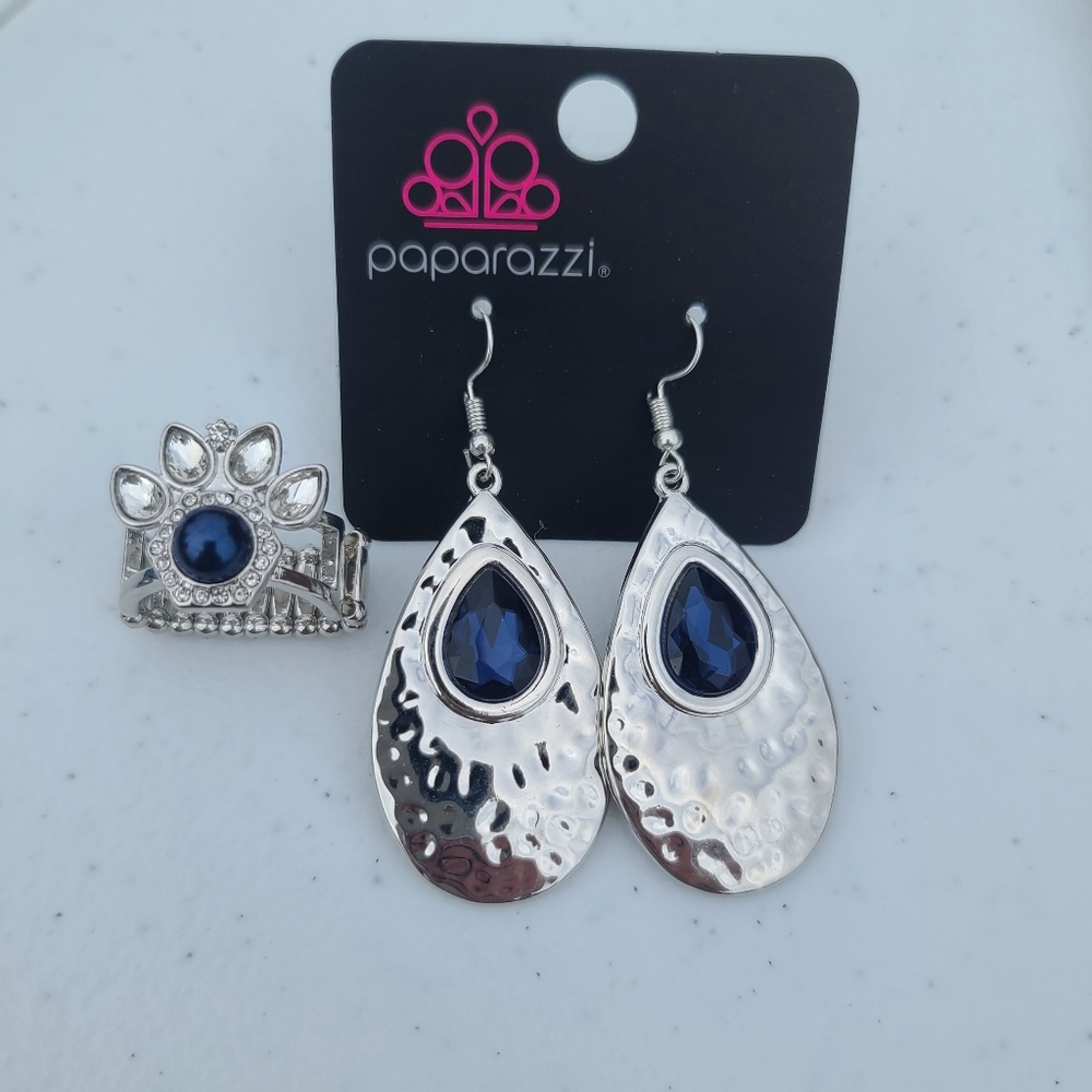 Dark sapphire blue earrings and matching ring